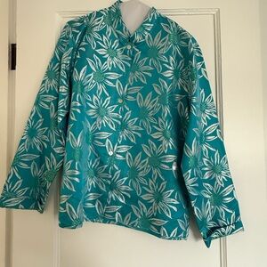 Chico's Teal Floral Button-Down Shirt